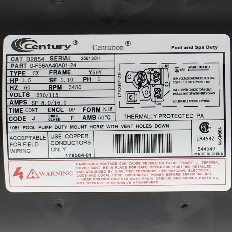pentair challenger pool pump motor b854 1.5 hp b2854v1  wf-26 340039