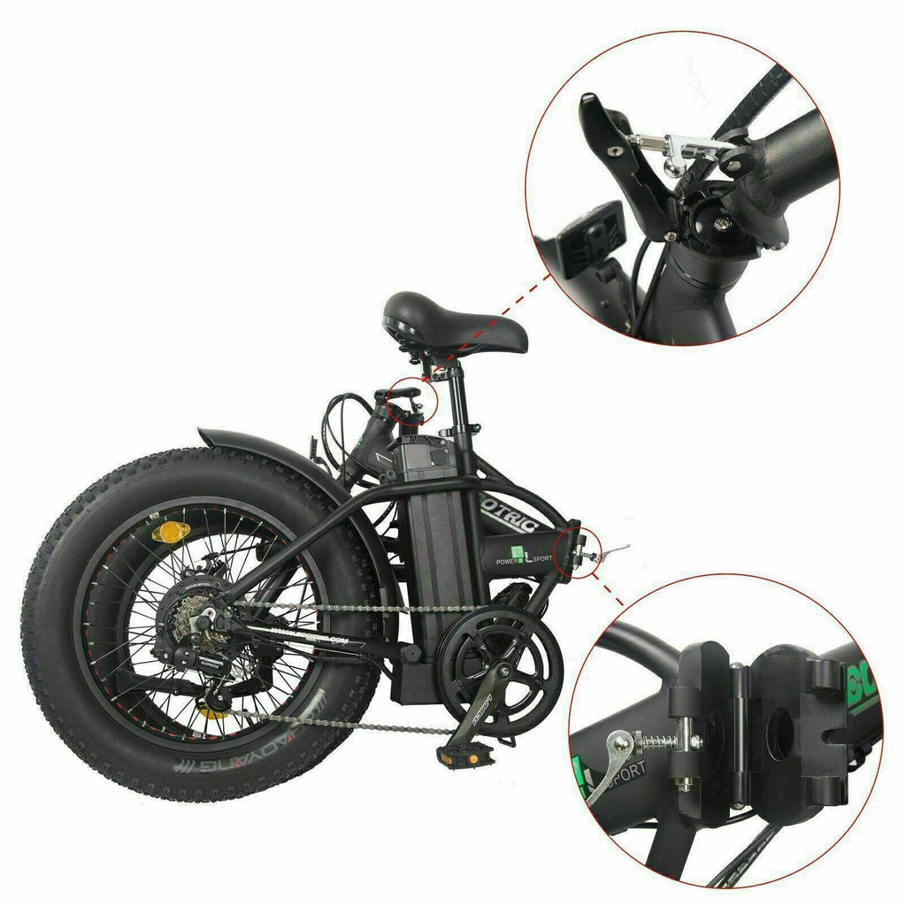 Black Folding Electric Fat Tire Bike Beach Bicycle City Ebike 20" 48V 500W