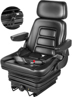 vevor universal tractor suspension seat, 35-170° backrest angle adjustable air ride seat replacement w/ seat belt &amp; safety switch, compatible with forklift/van/mower, black vinyl