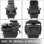 vevor universal tractor suspension seat, 35-170° backrest angle adjustable air ride seat replacement w/ seat belt &amp; safety switch, compatible with forklift/van/mower, black vinyl