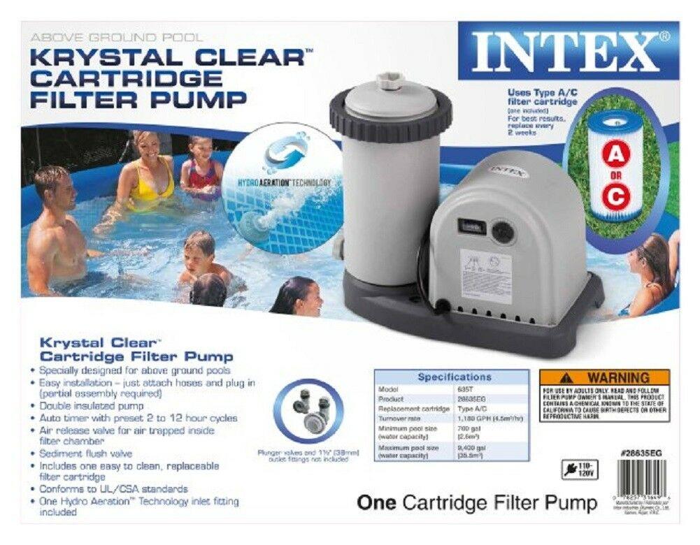 intex krystal clear cartridge filter pump for above ground pools 1500 gph pu...