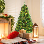 Costway 6ft Pre-lit Hinged Artificial Christmas Tree w/Pine Cones &amp; Red Berries