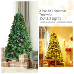 Costway 6ft Pre-lit Hinged Artificial Christmas Tree w/Pine Cones &amp; Red Berries