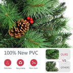 Costway 6ft Pre-lit Hinged Artificial Christmas Tree w/Pine Cones &amp; Red Berries