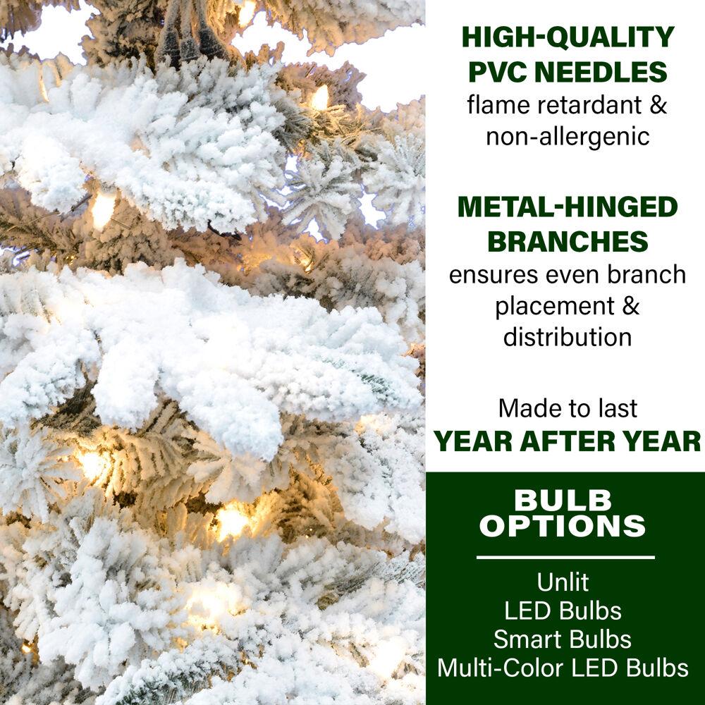 Fraser Hill Farm Pre-Lit 9' Flocked Mountain Pine Artificial Christmas Tree, Smart String Lighting
