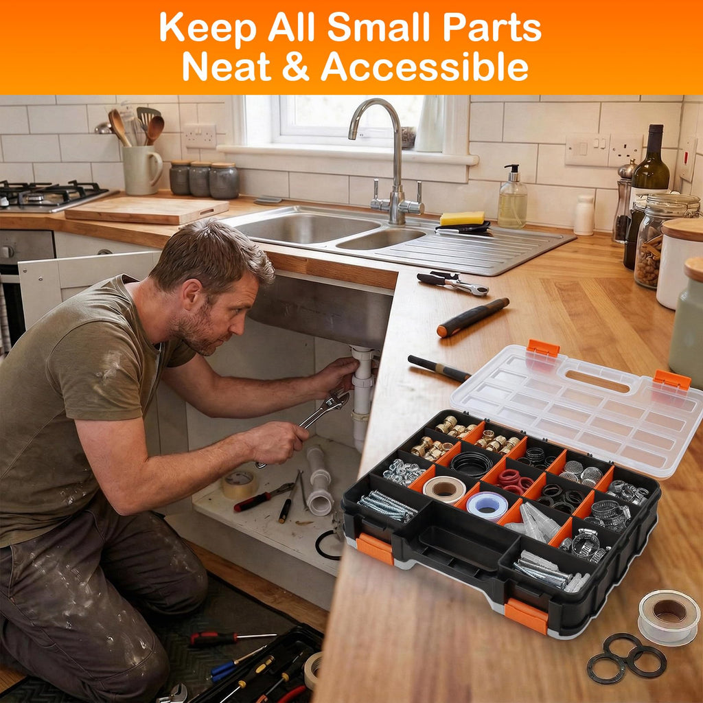 2 Pack Double Side Small Parts Organizer for Hardware Screws Nuts | Sturdy Tool Box with Dual-side Divided Compartments,Ideal for Sg Beads and Small Workshop Hardware Supplies