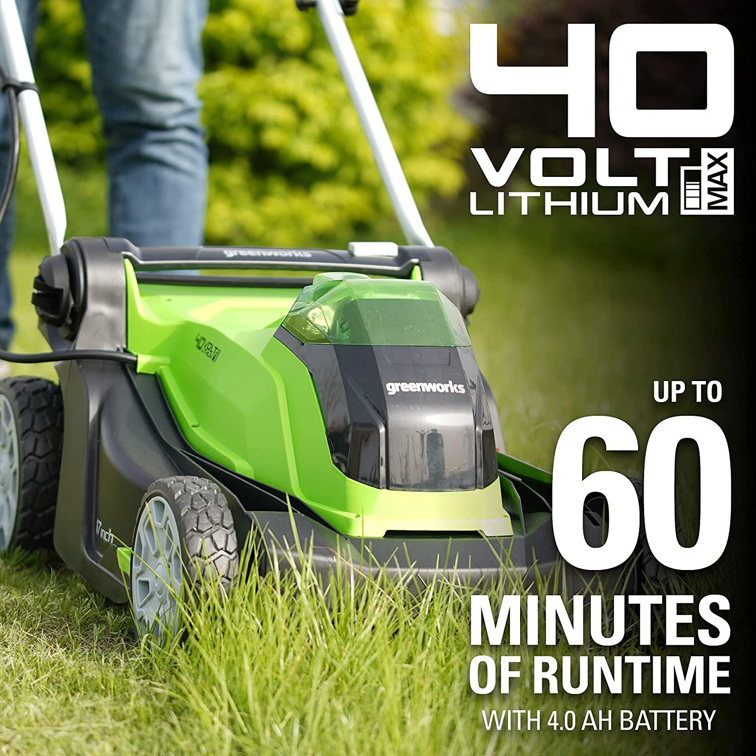 Greenworks 40V 17-Inch Cordless Lawn Mower, 4Ah Battery and Charger, MO40B411