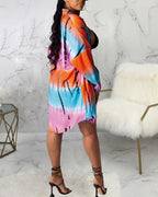 ombre tie dye print long sleeve button up shirt dress