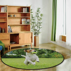 Funny Dog Playing with Tennis Ball Toy on Lawn Pet Mat,064281 for Dogs and Cats,5'Round