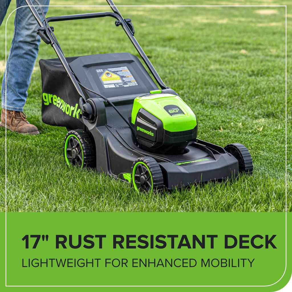 60V 17" Brushless Cordless Push Lawn Mower, 2-in-1 Mulching/Bagging, 4.0Ah Battery and 3A Charger(40min Runtime)