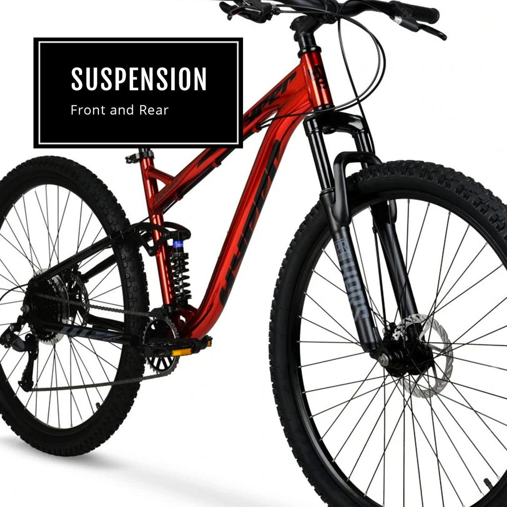 Hyper Bicycles Men's 29" Explorer  Dual Suspension Mountain Bike, Red