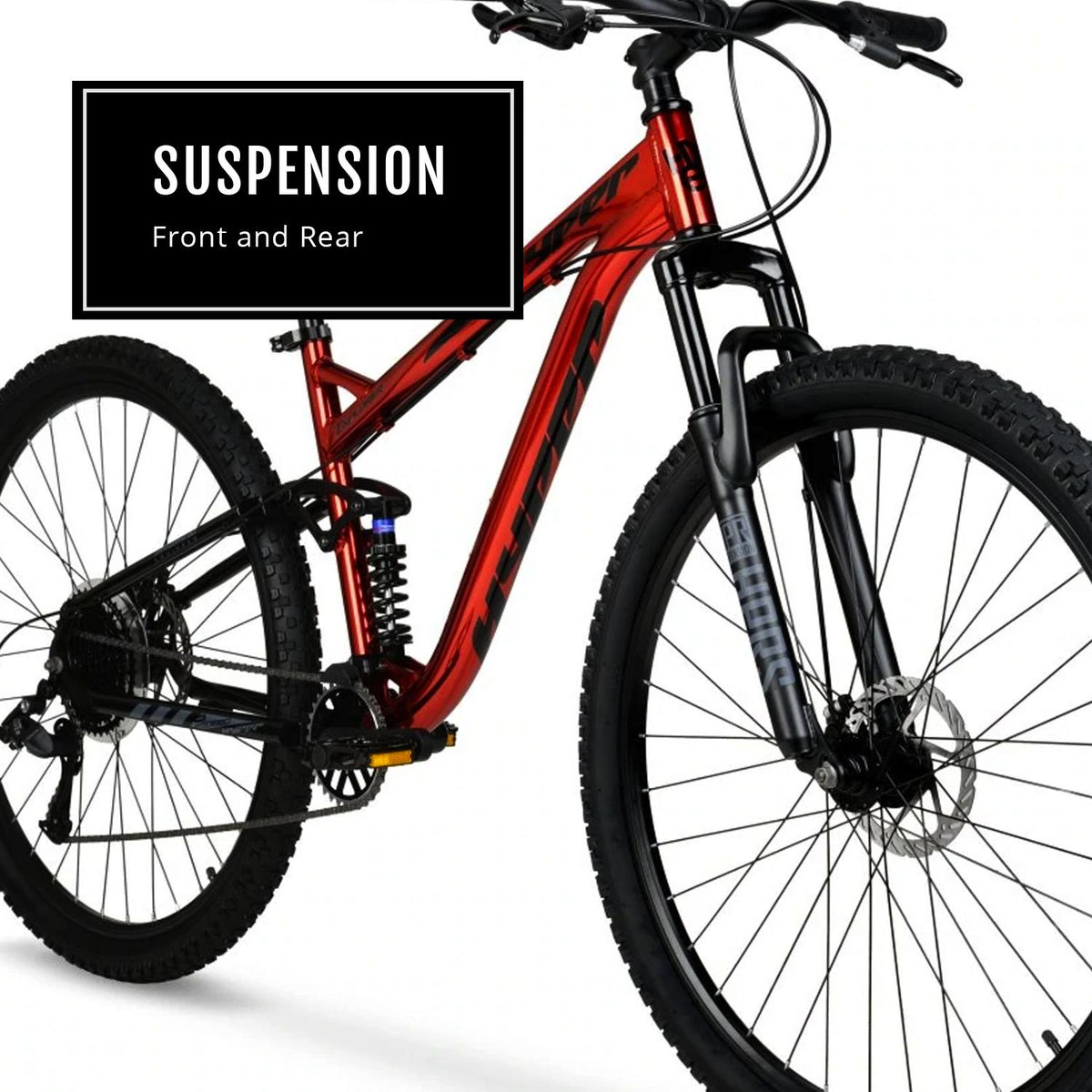 Hyper Bicycles Men's 29" Explorer  Dual Suspension Mountain Bike, Red