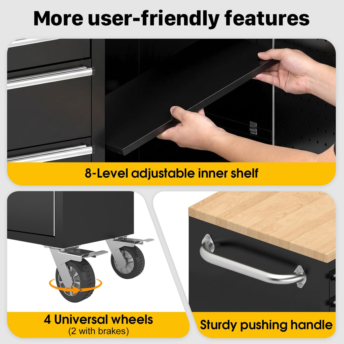 72" Rolling Tool Chest, Heavy-Duty Tool Box with Power Outlet, Tool Cabinet with 10 Drawers, Rubber Workbench with Key LocSystem Drawer Liners for GaraWarehouse Repair Shop