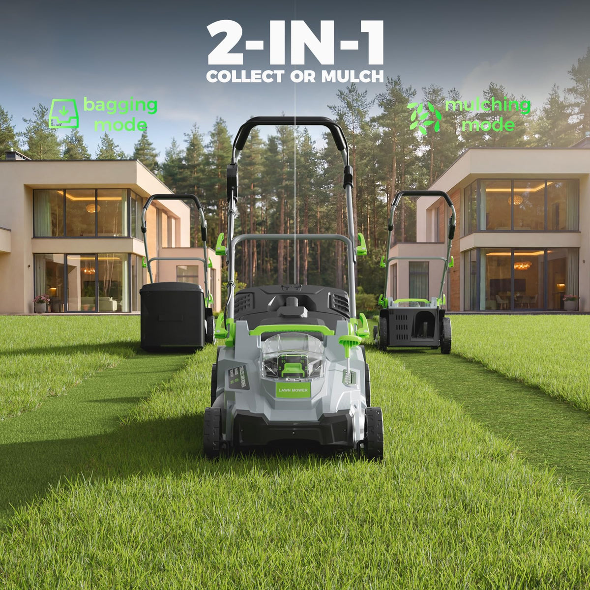 17" Cordless Lawn Mower, 40V Electric Lawnmower for Garden/Patio/Yard/Lawn | 2 x 20V 4.0Ah Battery, 17 inch Cutting Width, 6 Adjustable Height, 50L Grass Bag, Bagging Mode&amp;Mulching Mode