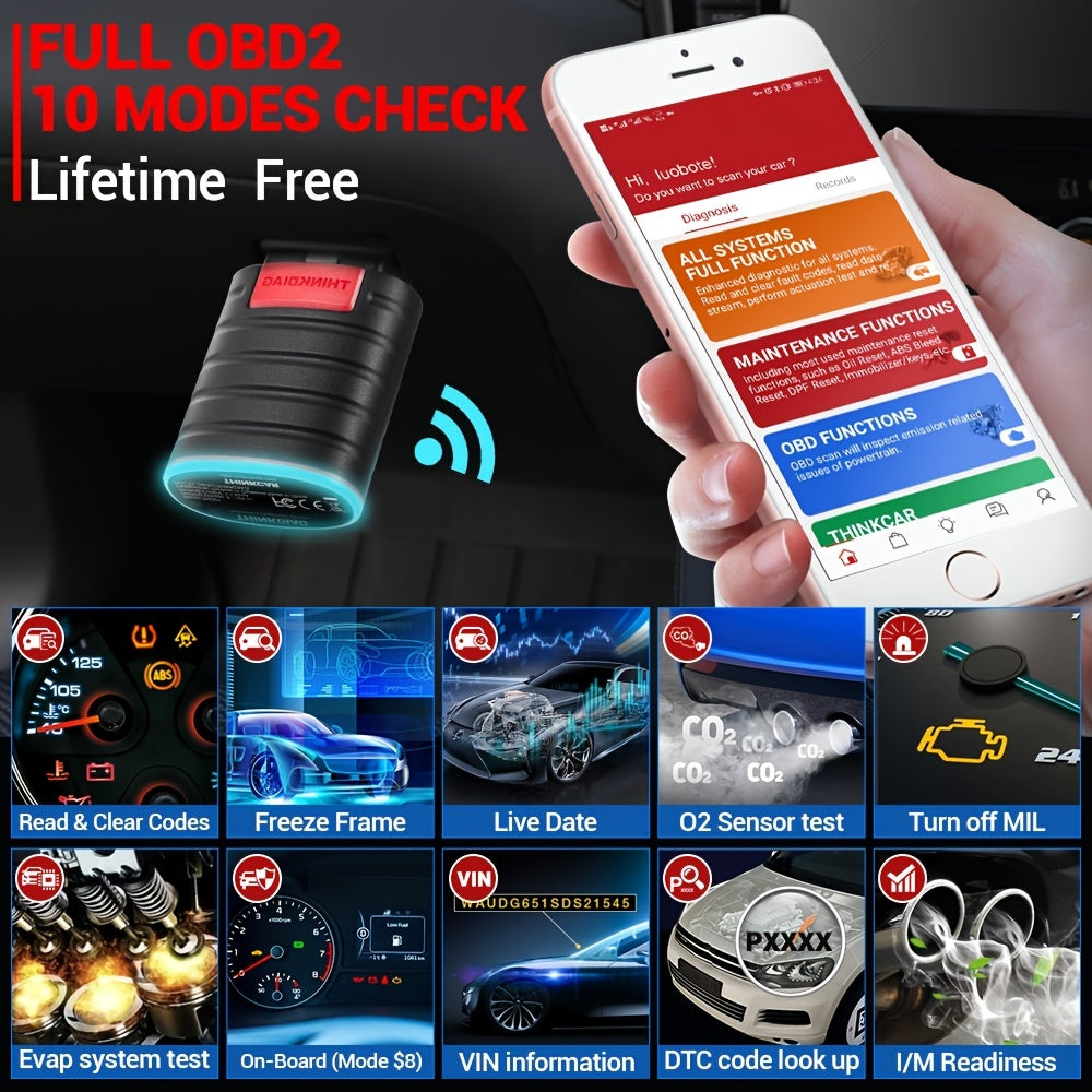THINKCAR Thinkdiag Full System OBD2 Scanner, All Car 16 Reset Service 1 Year OBD2 Diagnostic Tool Active Test ECU Coding Auto Diagnostic Tool