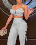 ruched crop top &amp; tied detail slit pants set