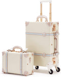 Suitcases Set on Wheels, 20 Inch White Carry-on Luggage 2 Piece Set with 13" Hard Shell Train Case Womens, Cream White