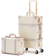 Suitcases Set on Wheels, 20 Inch White Carry-on Luggage 2 Piece Set with 13" Hard Shell Train Case Womens, Cream White