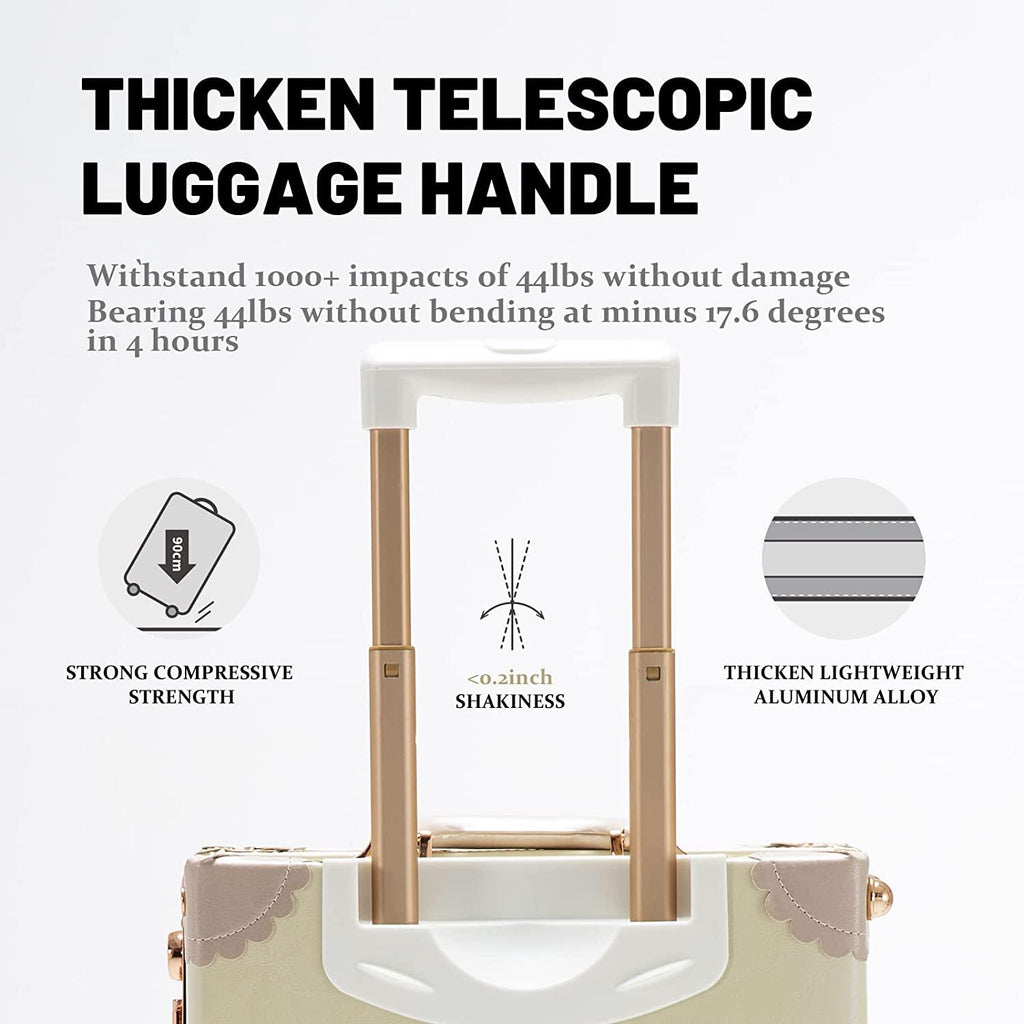Suitcases Set on Wheels, 20 Inch White Carry-on Luggage 2 Piece Set with 13" Hard Shell Train Case Womens, Cream White