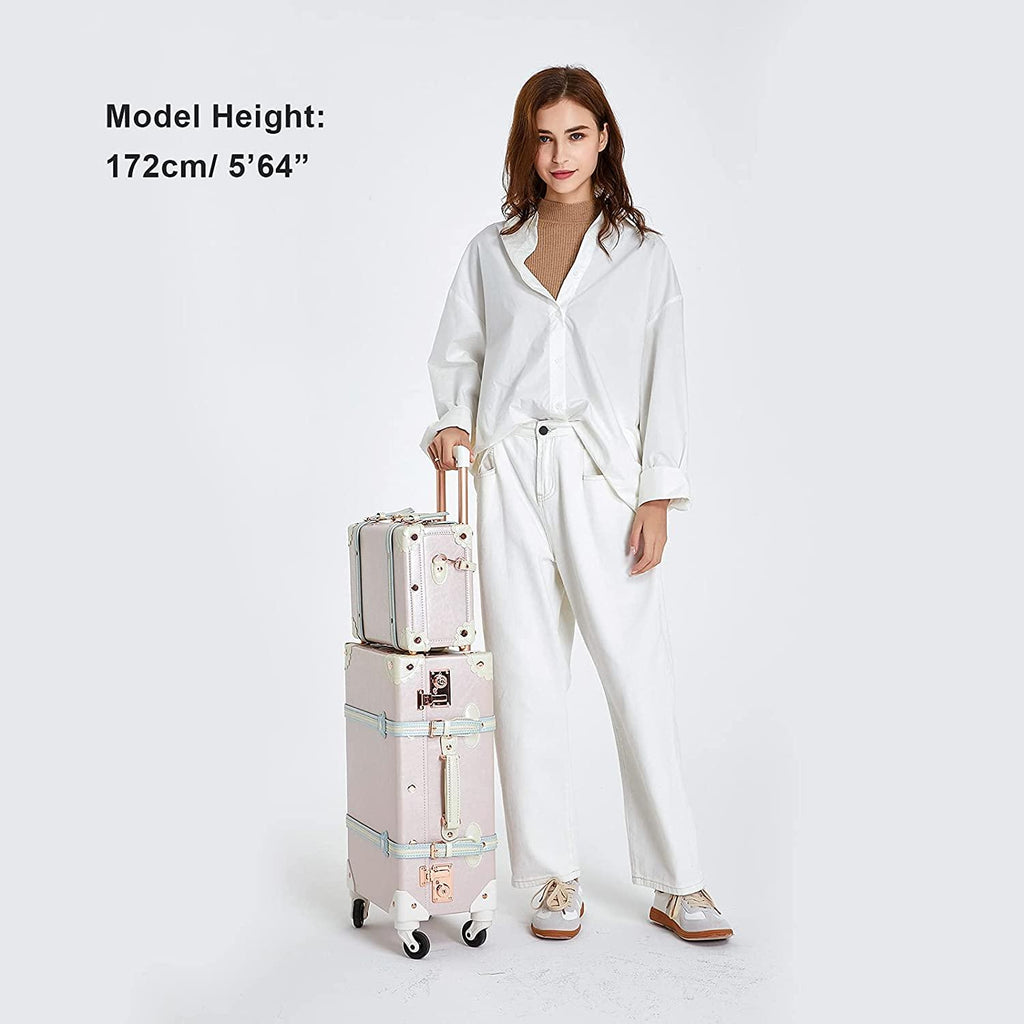 Suitcases Set on Wheels, 20 Inch White Carry-on Luggage 2 Piece Set with 13" Hard Shell Train Case Womens, Cream White
