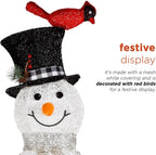 Alpine Corporation CHT892 Mesh Snowman Décor with Red Birds and Cool White LED Lights, 74" Tall