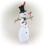 Alpine Corporation CHT892 Mesh Snowman Décor with Red Birds and Cool White LED Lights, 74" Tall