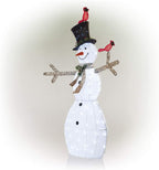 Alpine Corporation CHT892 Mesh Snowman Décor with Red Birds and Cool White LED Lights, 74" Tall