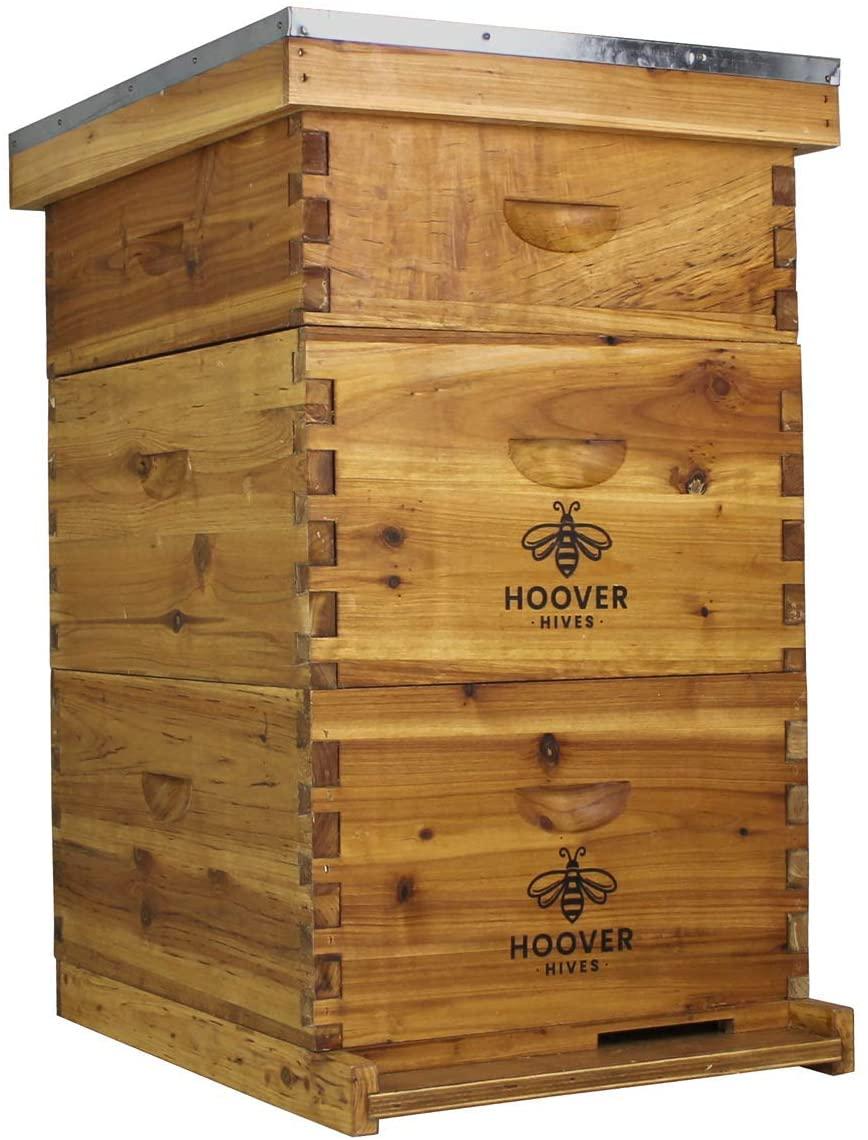 hoover hives 10 frame langstroth beehive dipped in 100% beeswax includes wooden frames &amp; waxed foundations (2 deep boxes, 1 medium box)(fully assembled)