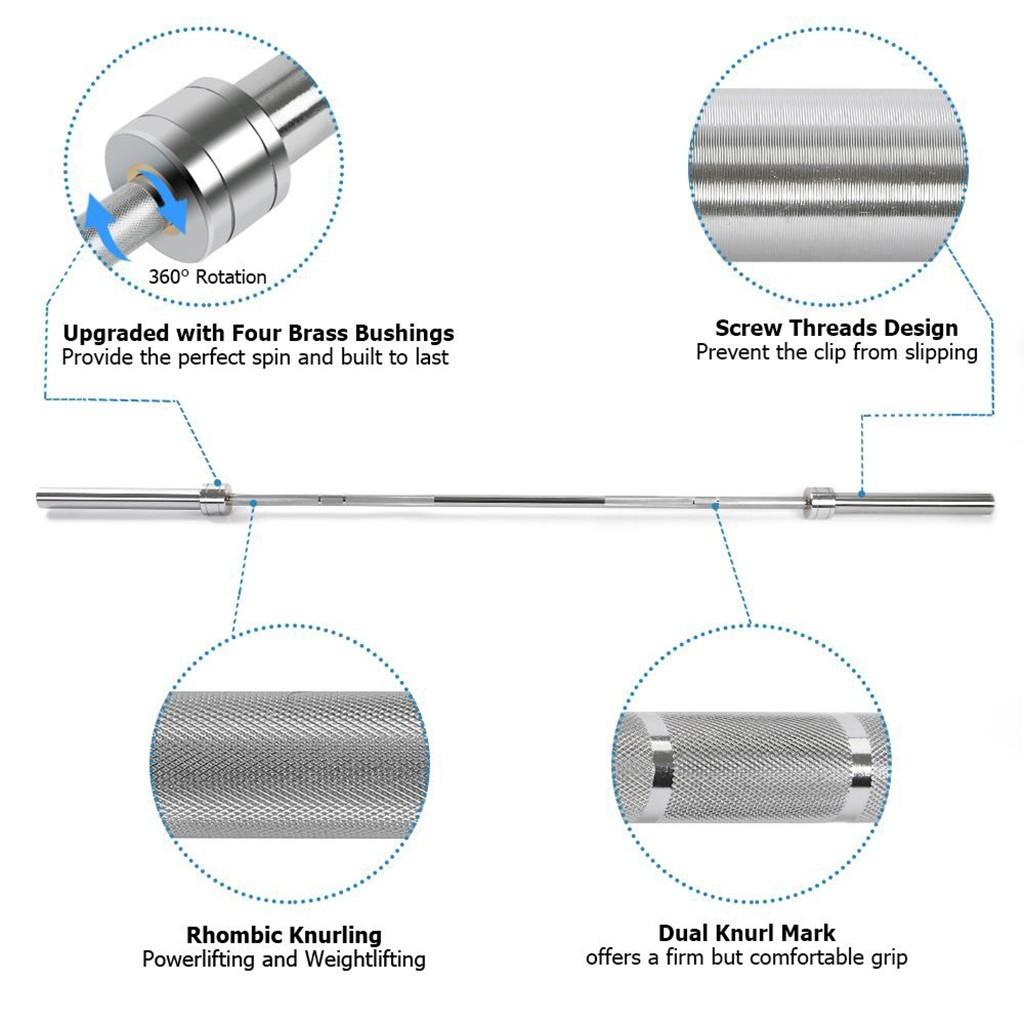 GesOes Olympic Bar for Weightlifting and Power Lifting Barbell Weight Training Bar,198-Pound Capacity,Silver
