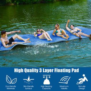 Gymax 12' x 6' Floating Water Pad Mat 3-Layer Foam Floating Island for Pool Lake Blue