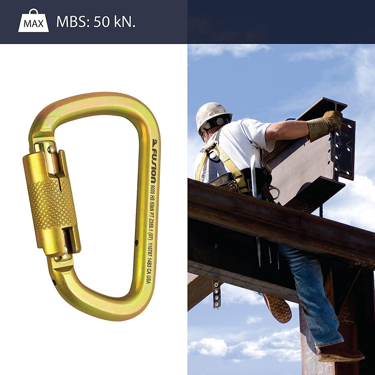 Fusion Climb Tacoma Steel High Strength Auto Lock Modified D-shaped Carabiner 10-Pack