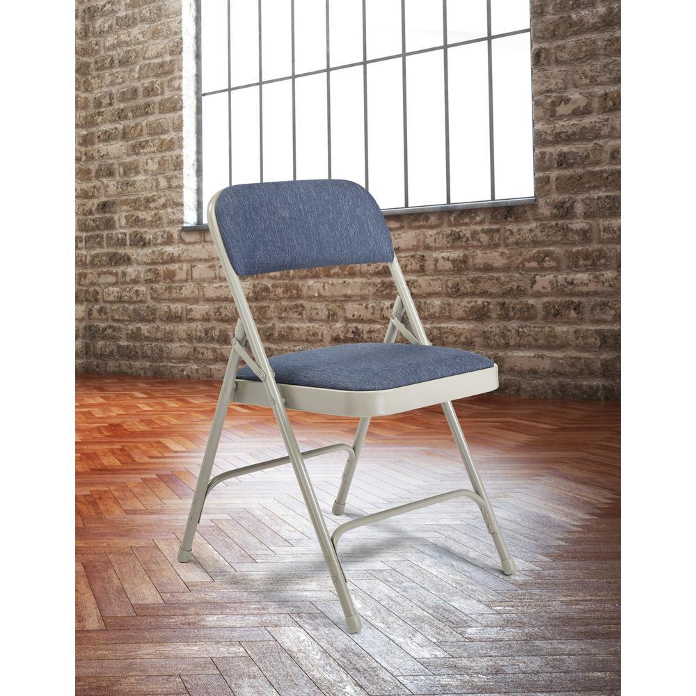 Blue/Grey Fabric Padded Seat Stackable Folding Chair (Set of 4)
