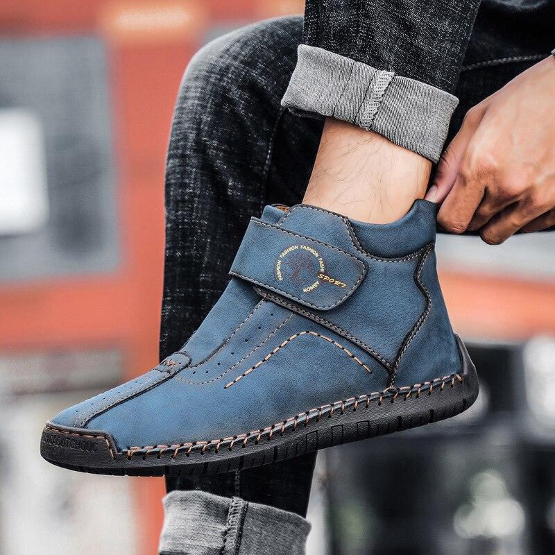 New Men Hand Stitching Microfiber Leather Soft Ankle Boots