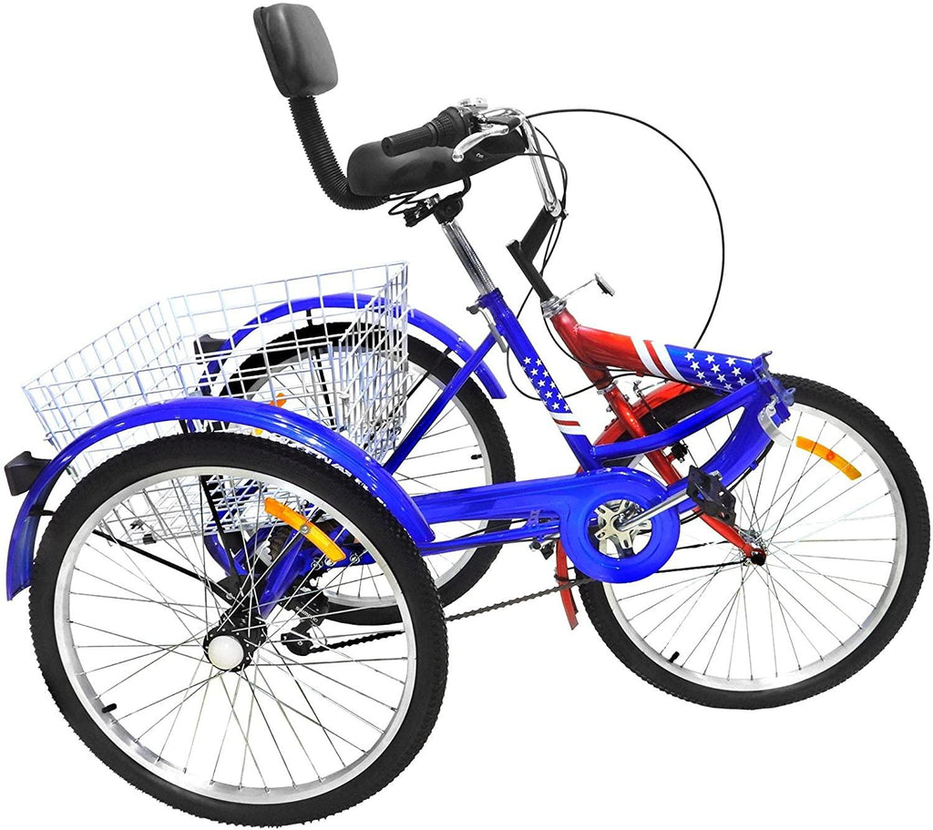 Folding Tricycle for Adult, Foldable Cruiser Bicycle for Women, 24-Inch 3 Wheel Bike with Rear Cargo Basket &amp; Installation Tools, Adult Tricycle 1/7 Speed 3-Wheel Front and Rear Fenders