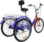 Folding Tricycle for Adult, Foldable Cruiser Bicycle for Women, 24-Inch 3 Wheel Bike with Rear Cargo Basket &amp; Installation Tools, Adult Tricycle 1/7 Speed 3-Wheel Front and Rear Fenders
