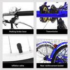 Folding Tricycle for Adult, Foldable Cruiser Bicycle for Women, 24-Inch 3 Wheel Bike with Rear Cargo Basket &amp; Installation Tools, Adult Tricycle 1/7 Speed 3-Wheel Front and Rear Fenders
