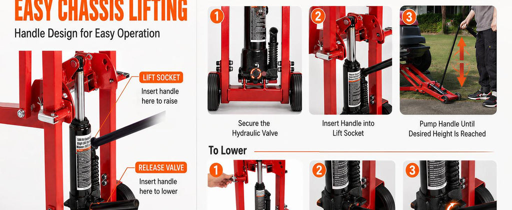 Lawn Mower Jack Lift 500-LB Carbon Steel Manual Crank Adjustable Width Tool | 3-Level Height Adjustment ,4-Level Tire Width Adjustment, Easy Operation Multiple Equipment ,Durable Construction