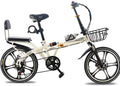 CHICAI Bike 7 Speed Folding Mini Compact High-Carbon Steel Bicycle, Disc Brake, 16in/20in Wheels, Back Rack (Color : White, Size : 20in)