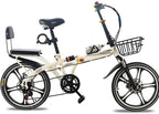 CHICAI Bike 7 Speed Folding Mini Compact High-Carbon Steel Bicycle, Disc Brake, 16in/20in Wheels, Back Rack (Color : White, Size : 20in)