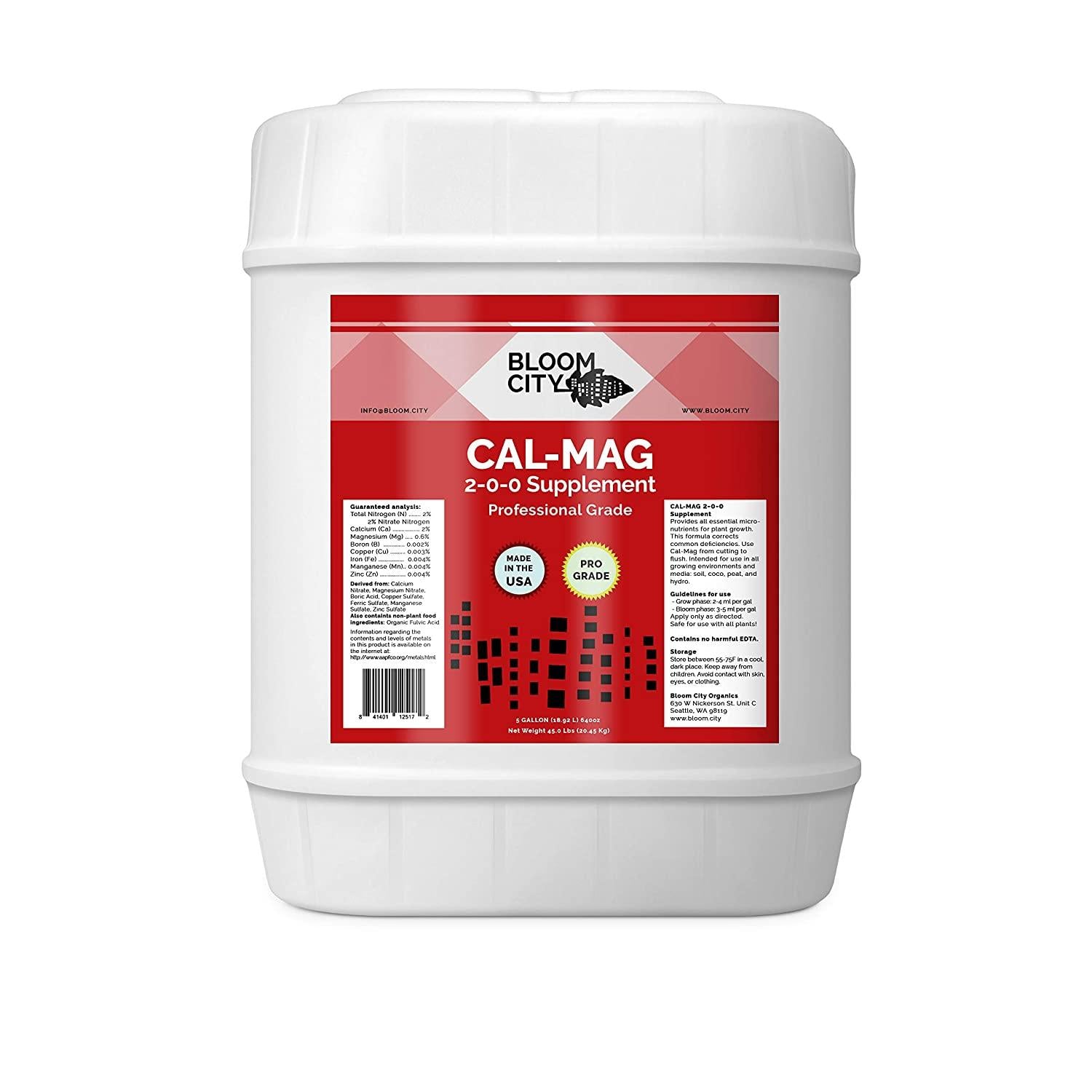 bloom city professional grade ultra pure cal-mag growing fertilizer, 5 gallon (640 oz)