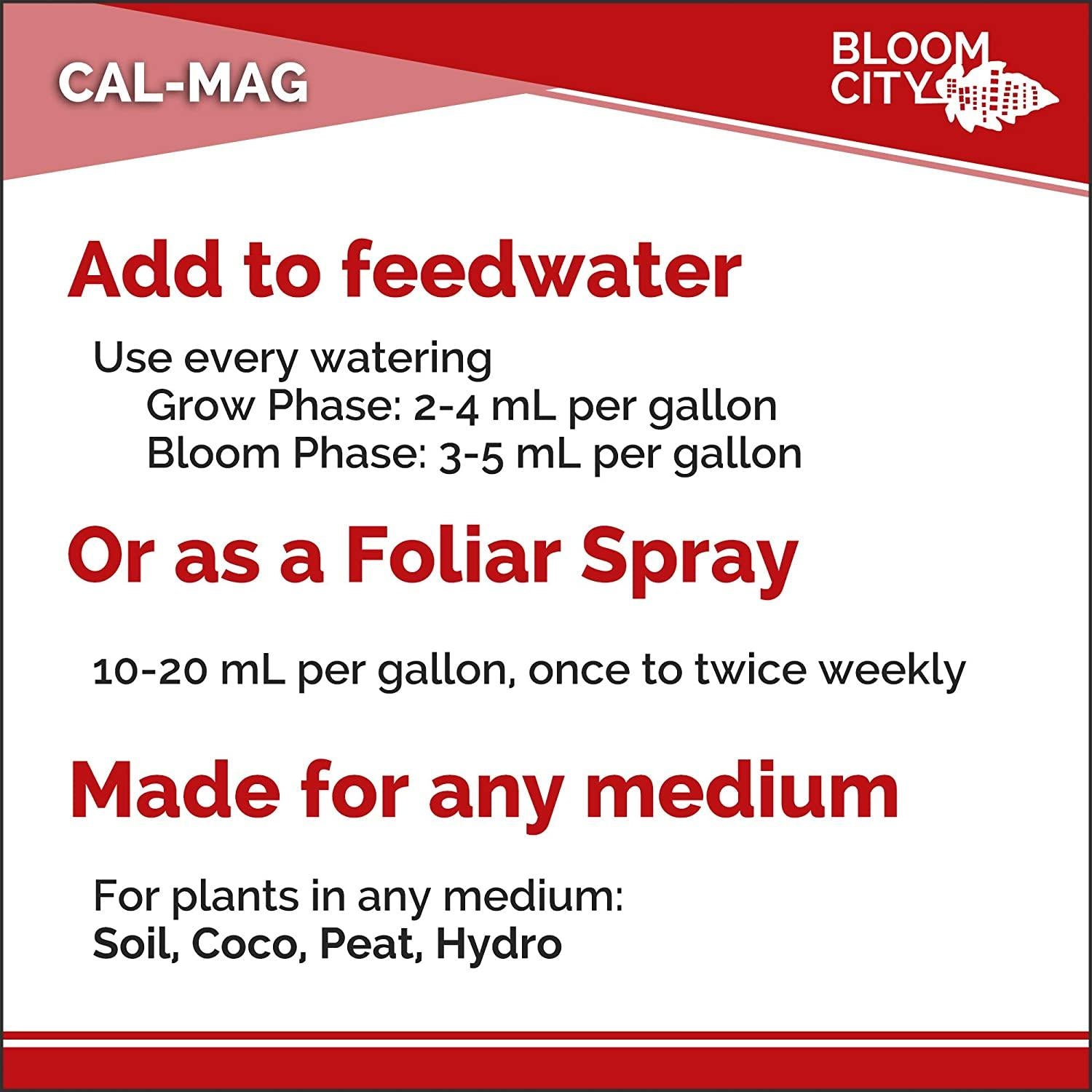 bloom city professional grade ultra pure cal-mag growing fertilizer, 5 gallon (640 oz)
