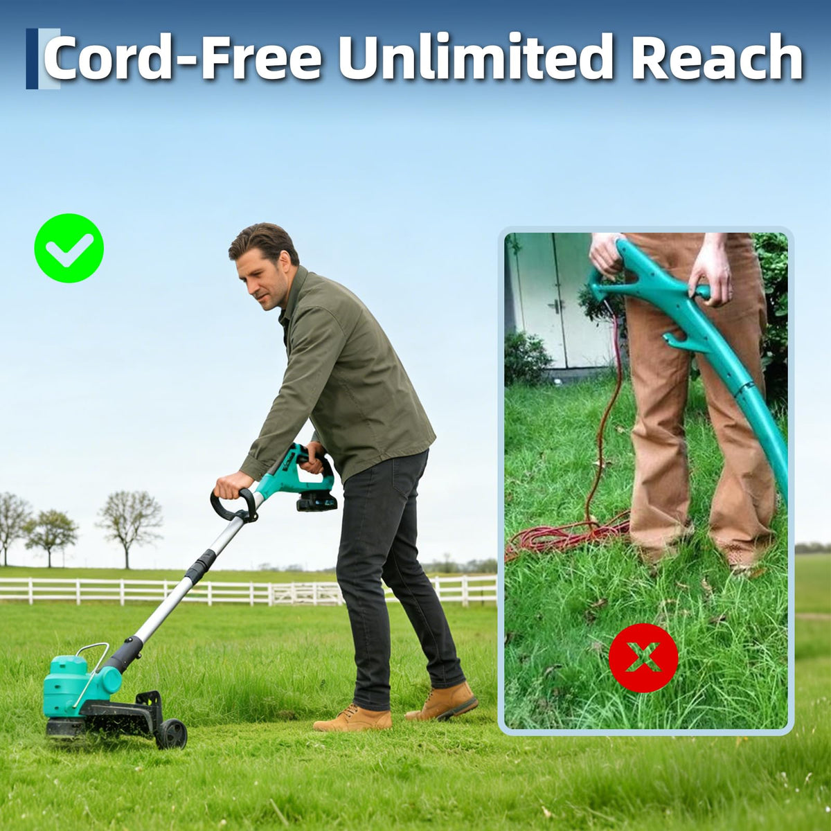 String Trimmer Cordless - Weed Wacker Battery Powered Electric Weed Trimmer with 2x2.0Ah Batteries, 12" Grass Cutter Auto Line Feed, Lawn Trimmer with 8 Pcs Spools, Lightweight Edger Lawn Tool