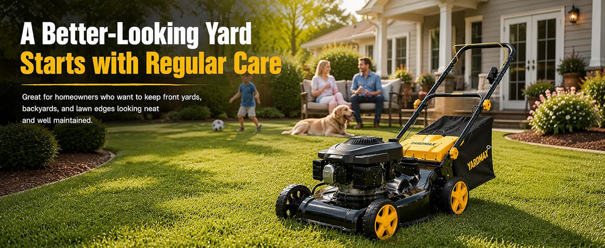 132CC Gas Lawn Mower 16-Inch with 45L Grass Bag and Height Adjustment | 4-stroke engine, 16-inch cutting width, 45L grass bag, 8-position height adjustment for small to medium yards