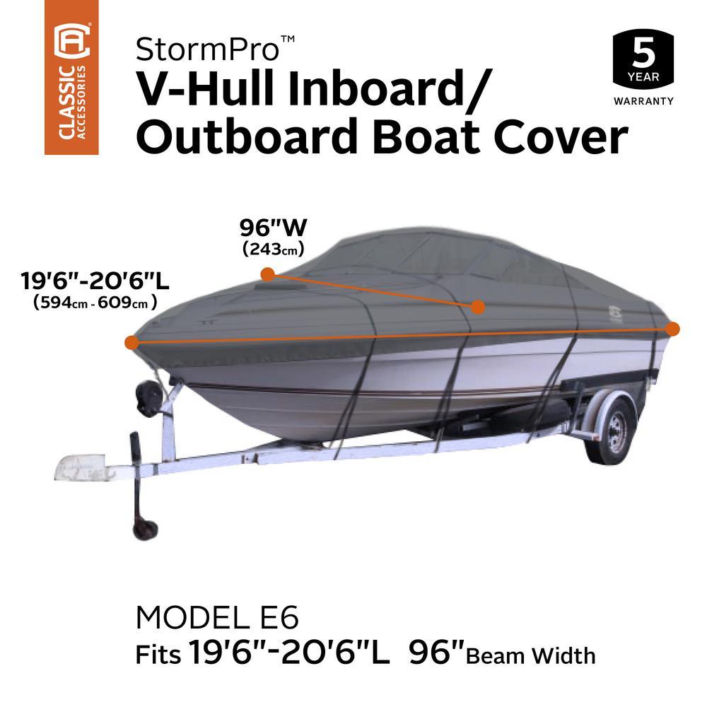 StormPro Charcoal V-Hull inboard/Outboard Boat Cover Fits 19 ft. 6 in. - 20 ft. 6 in. L, Beam Width 96 in. W (Model E6)