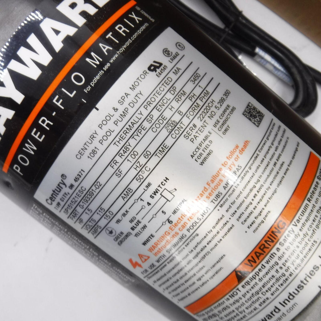 see desc hayward power-flo matrix century 1081 pool pump sp1593, 1.5hp
