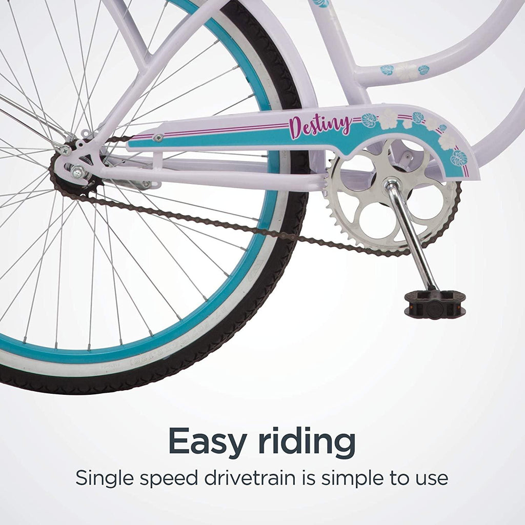 Schwinn Destiny Girls/Womens Classic Beach Cruiser Bike, Single Speed, Steel Frame, Multiple Colors