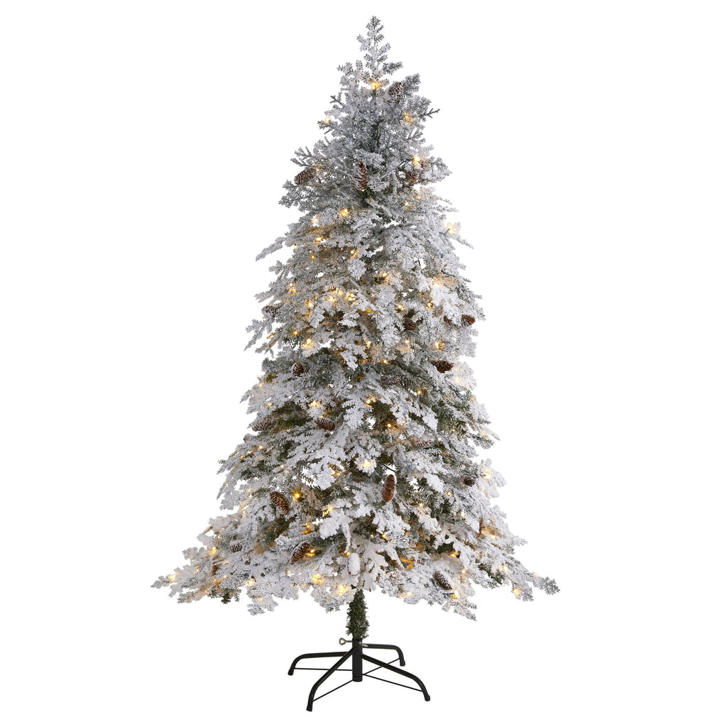 Nearly Natural 6' Green Spruce Flocked Artificial Christmas Tree Prelit 250 Clear LED Lights