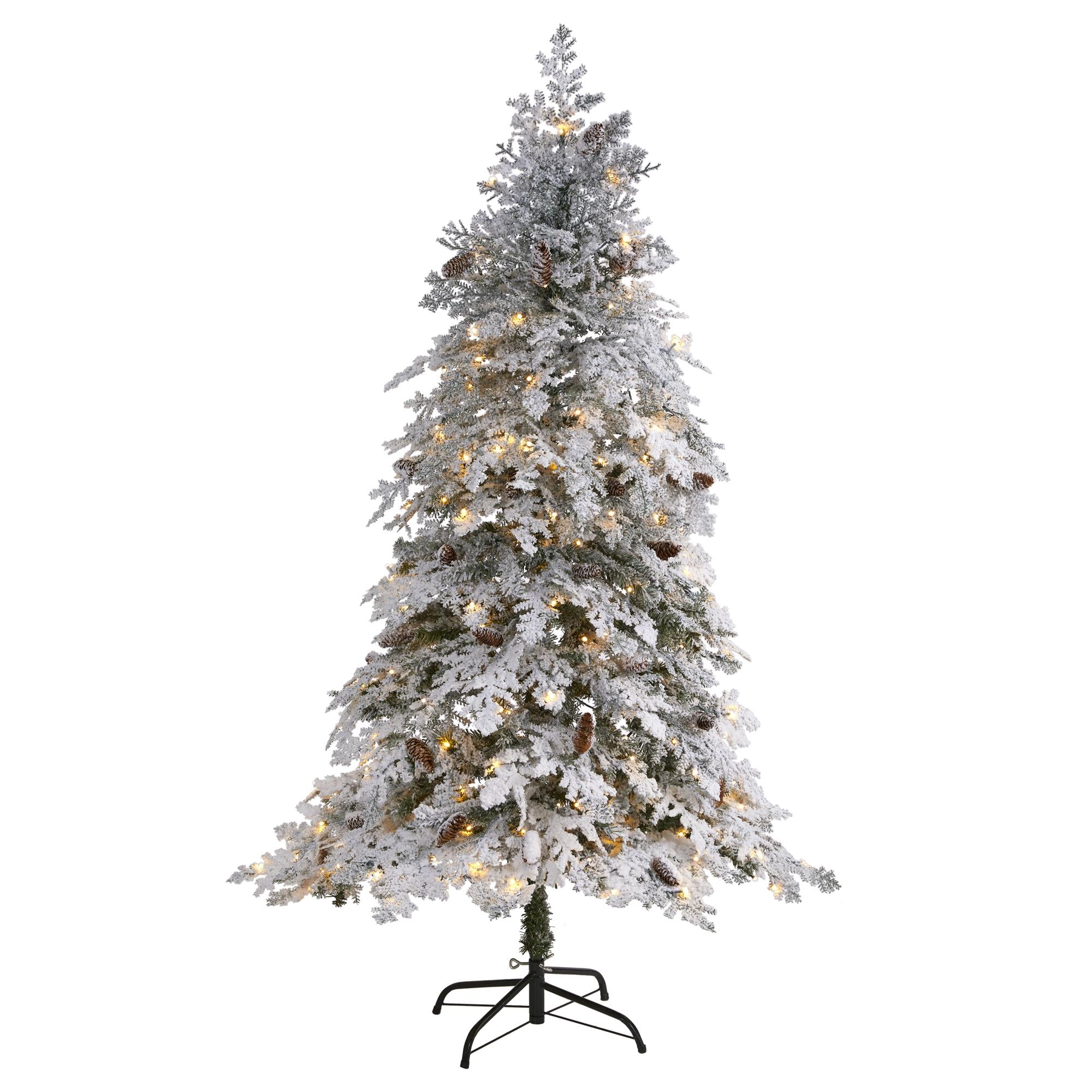 Nearly Natural 6' Green Spruce Flocked Artificial Christmas Tree Prelit 250 Clear LED Lights