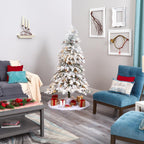 Nearly Natural 6' Green Spruce Flocked Artificial Christmas Tree Prelit 250 Clear LED Lights