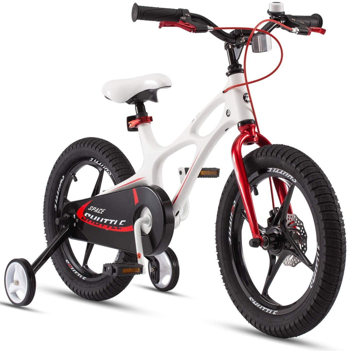 RoyalBaby Kids Bike Boys Girls Space Shuttle White 14 Inch Magnesium 2 Hand Disc Brakes Training Wheels